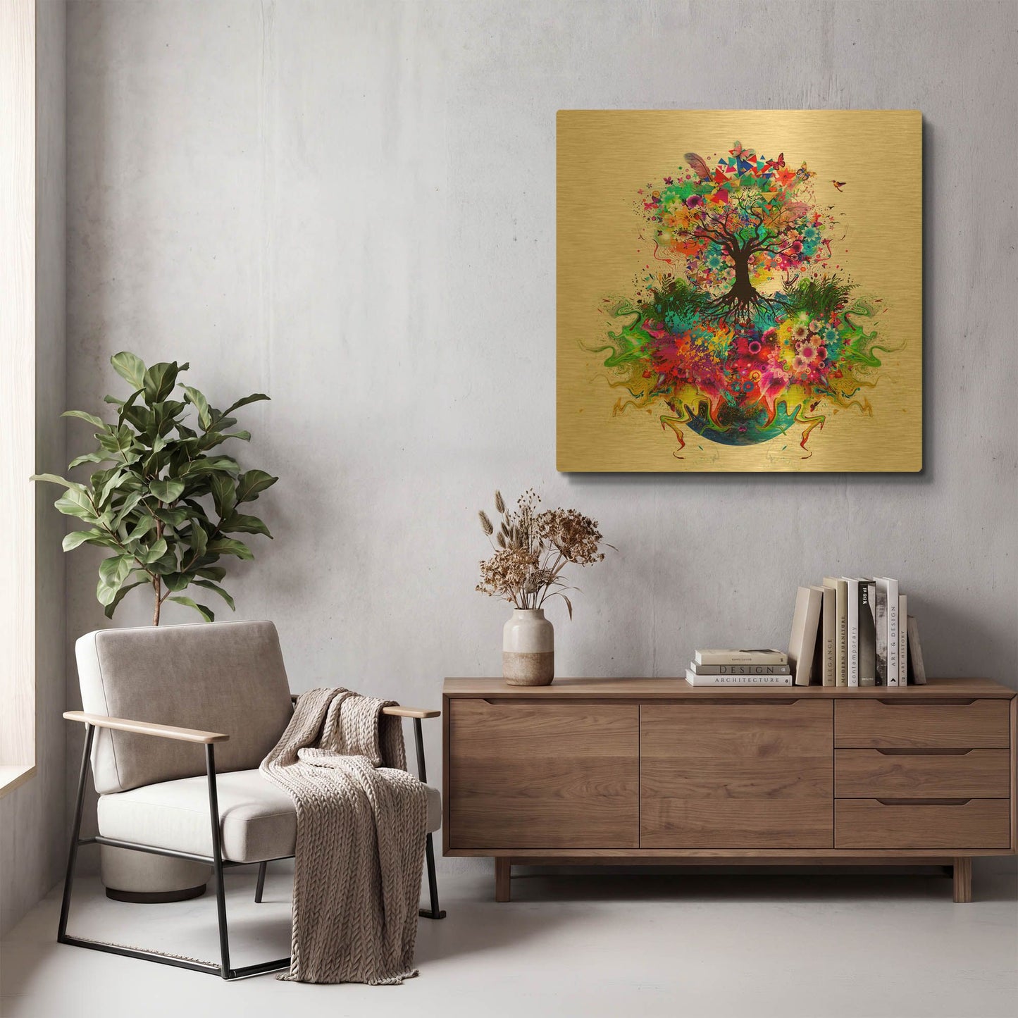 'Kaleidoscope Tree White' By Valentyn Artemenko Gold Metal Wall Art