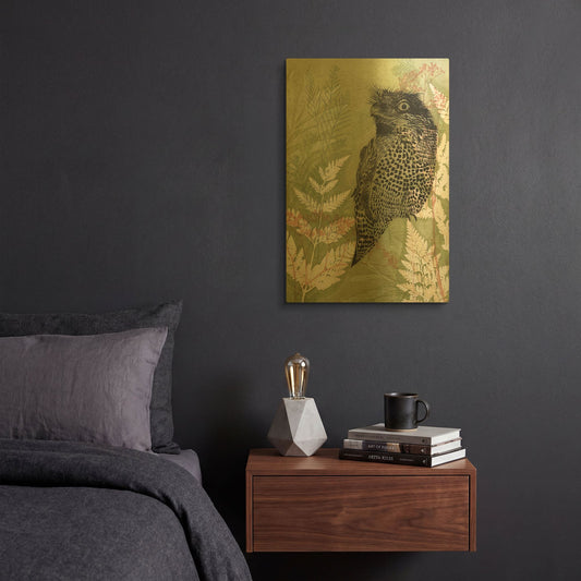 'Tawny Frog Mouth' By Trudy Rice Gold Metal Wall Art