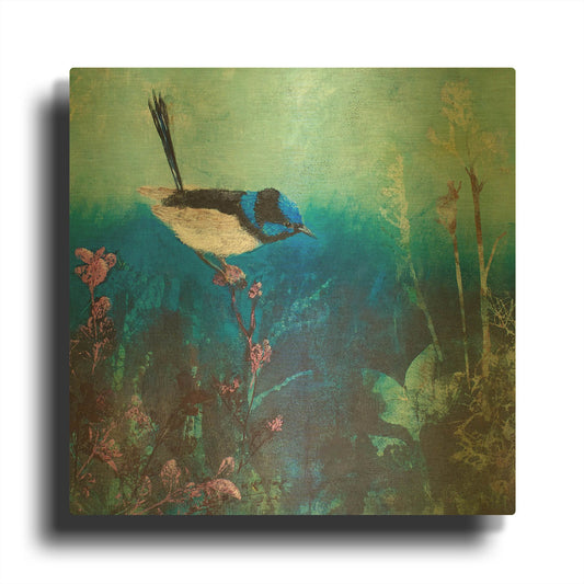 'Wren at Dusk' By Trudy Rice Gold Metal Wall Art