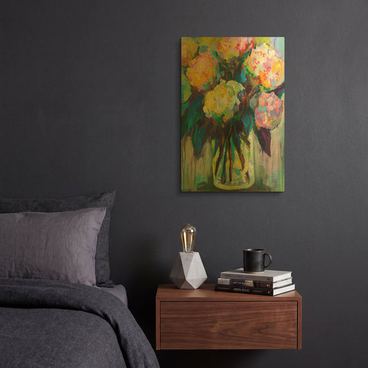 'Full of Hydrangeas' By Jeanette Vertentes Gold Metal Wall Art