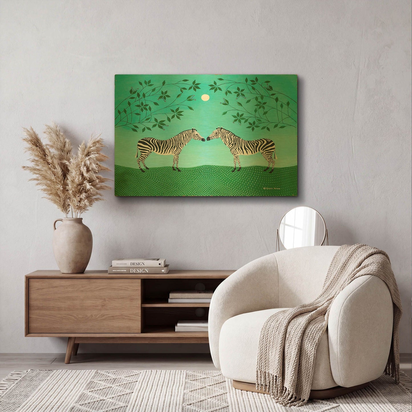 'Zebras under an Early Moon' By Susan Henke Fine Art Gold Metal Wall Art