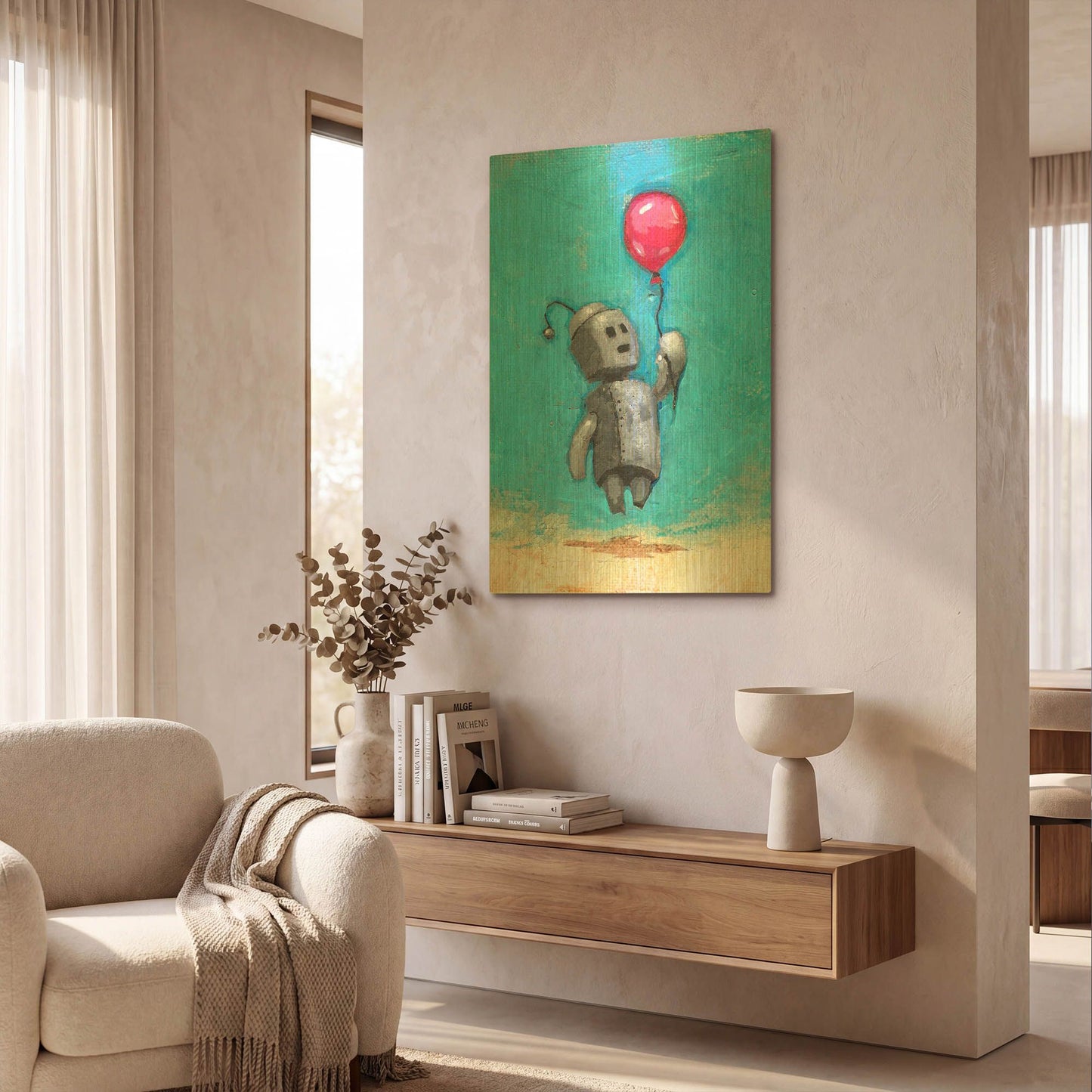 'Bot Balloon' By Craig Snodgrass Gold Metal Wall Art