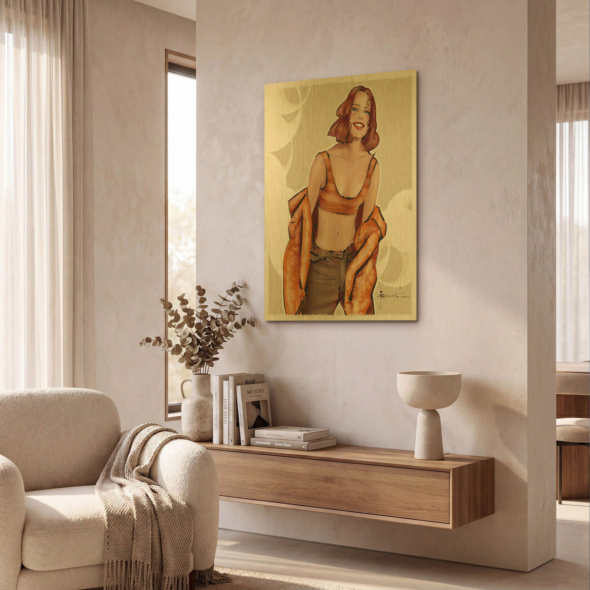 'Cinnamon Girl' By TM Borenstein Gold Metal Wall Art