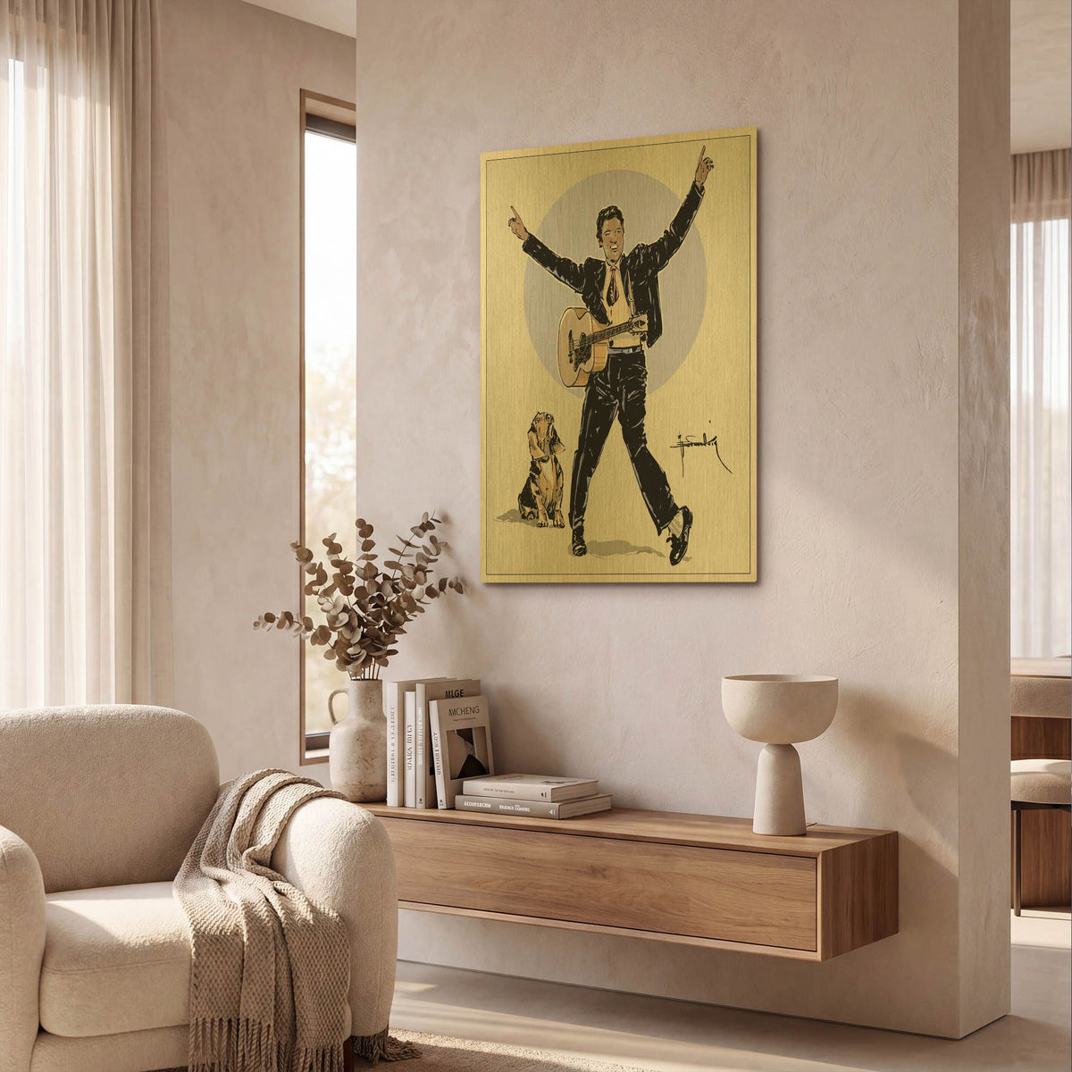 'Hound Dog' By TM Borenstein Gold Metal Wall Art