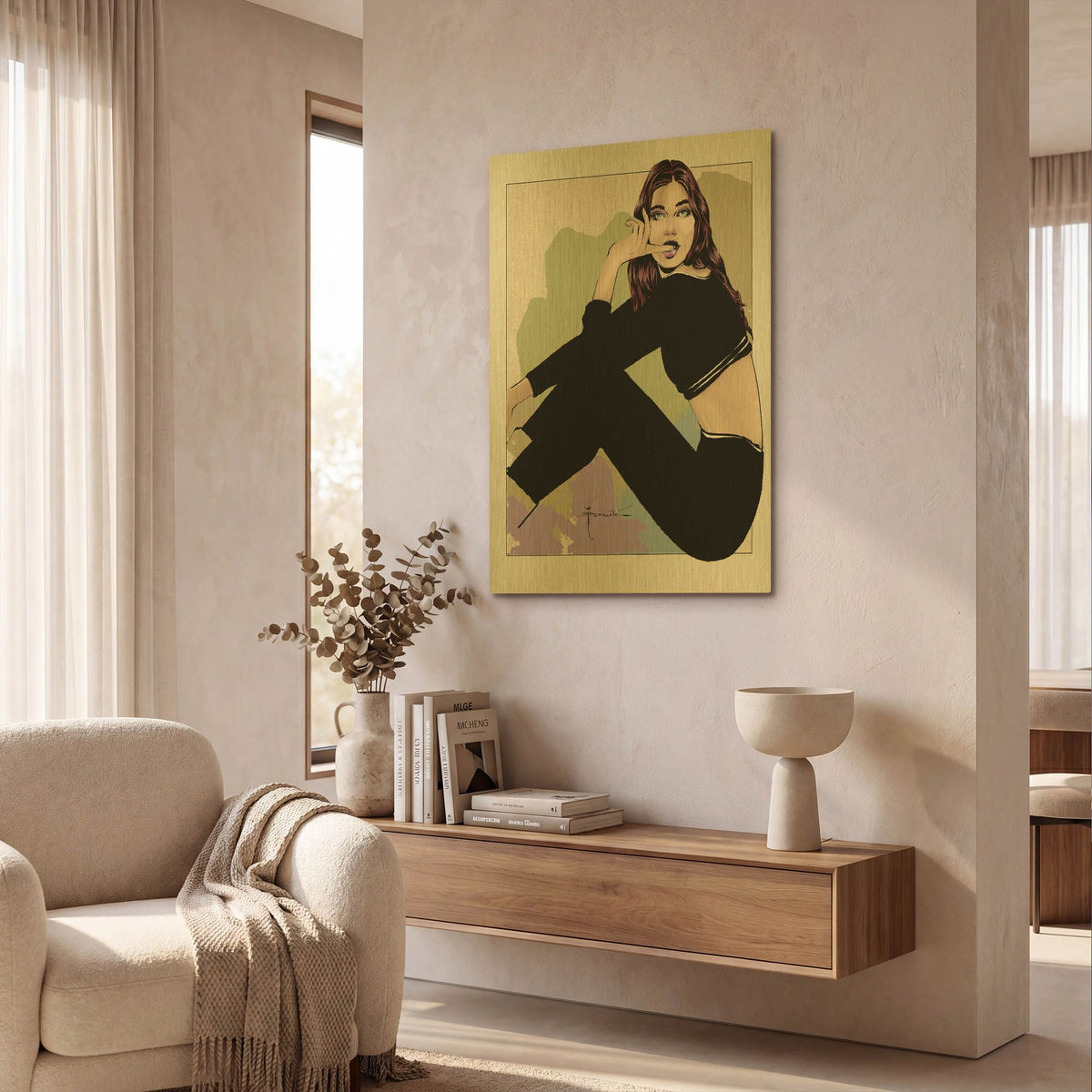 'Sitting On My Own' By TM Borenstein Gold Metal Wall Art