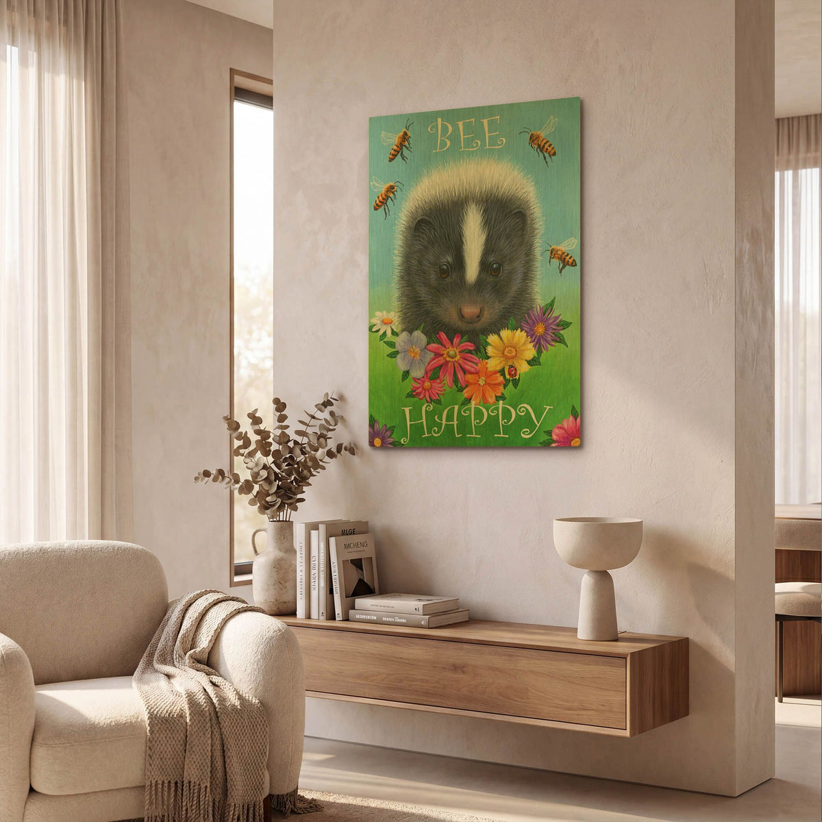'Bee Happy 2' By Bridget Voth Gold Metal Wall Art