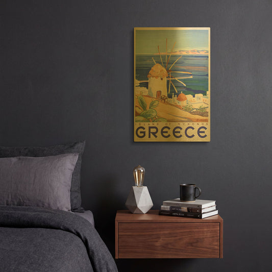 'Mykonos Greece' By Vintage Posters Gold Metal Wall Art