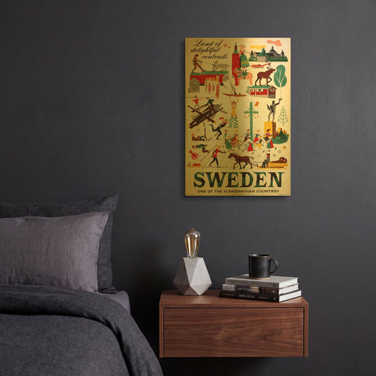 'Sweden Travel' By Vintage Posters Gold Metal Wall Art