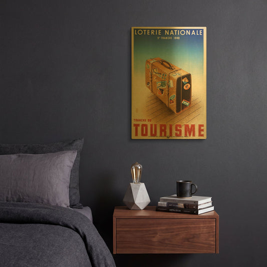 'Loterie Nationale - Tourisme Luggage' By Vintage Posters Gold Metal Wall Art