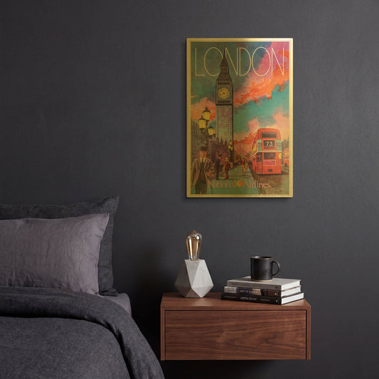 'National Airlines 1965 Bill Simon - London' By Vintage Posters Gold Metal Wall Art