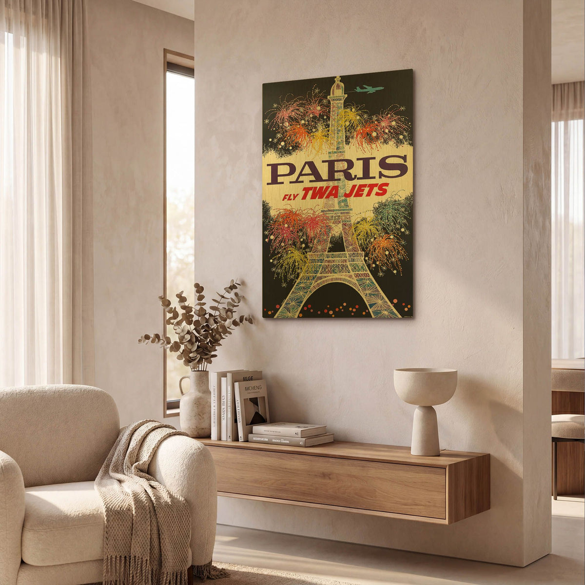 'Fly TWA Paris Eiffel Tower 1960 David Klein' By Vintage Posters Gold Metal Wall Art