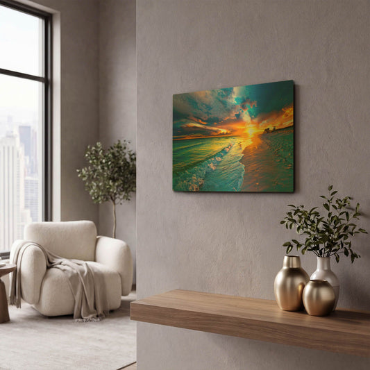 'Beach Landscape' By Ezra Tanner Gold Metal Wall Art
