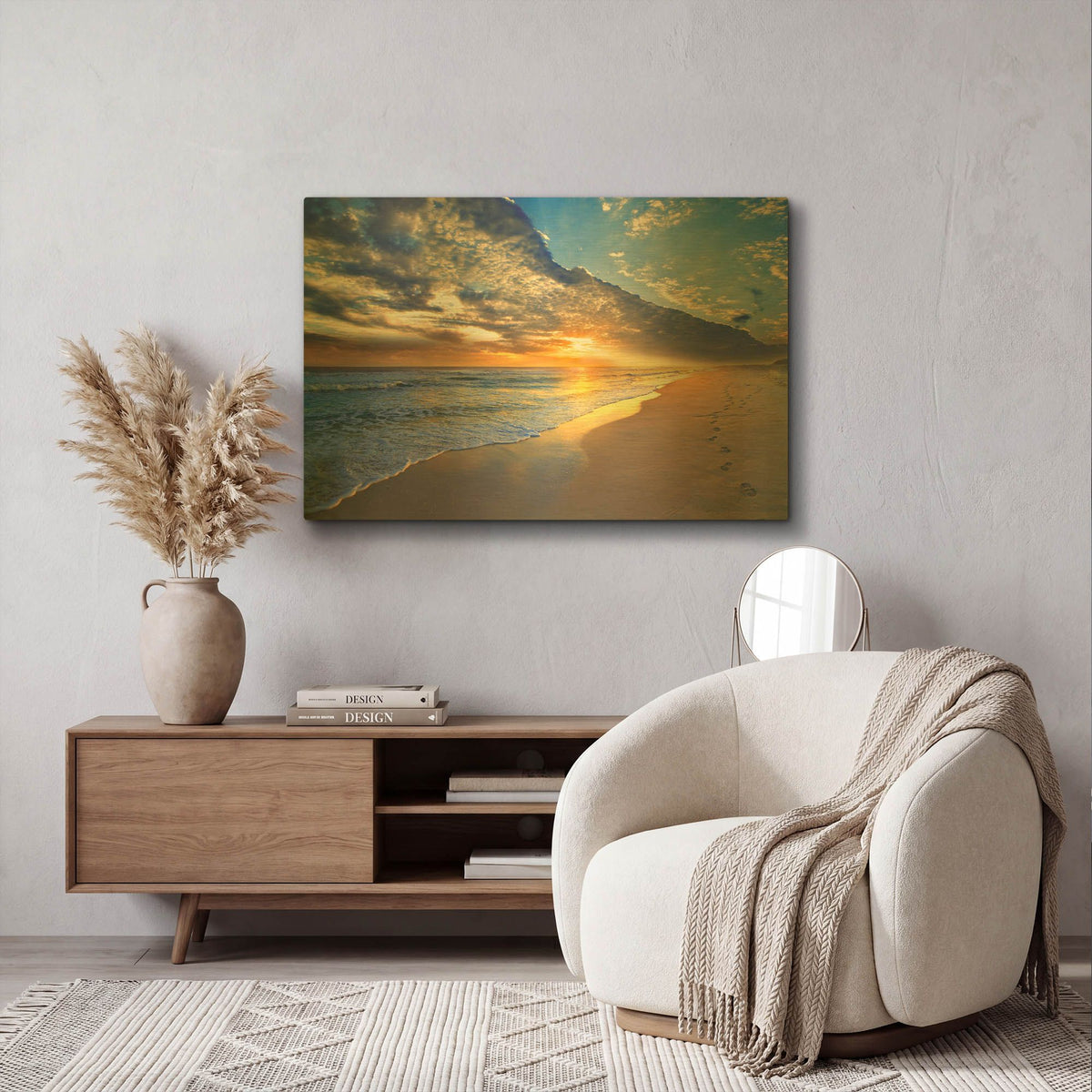 'Gold Sunset Beach Waves Seascape' By Ezra Tanner Gold Metal Wall Art
