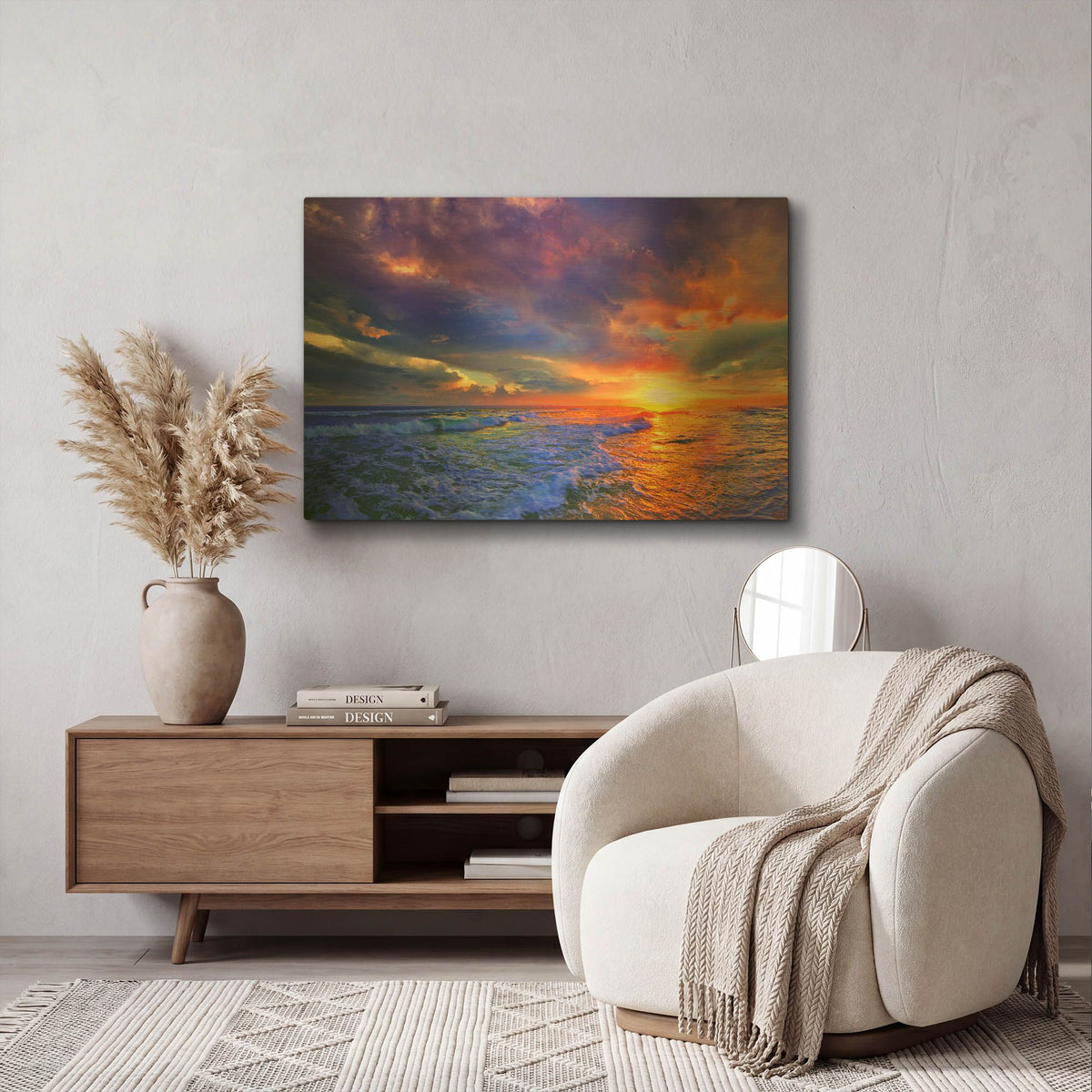 'Romantic Pink Purple Cloud Sunset Beach' By Ezra Tanner Gold Metal Wall Art