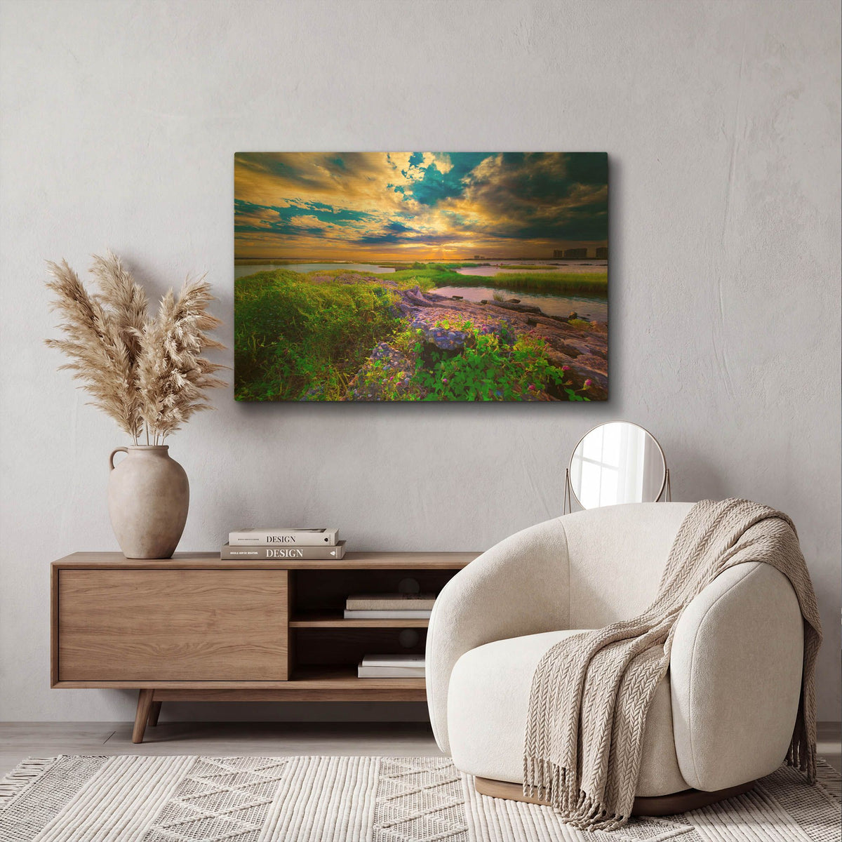'Morning Glory Wildflowers And Purple Cloud Sunrise' By Ezra Tanner Gold Metal Wall Art