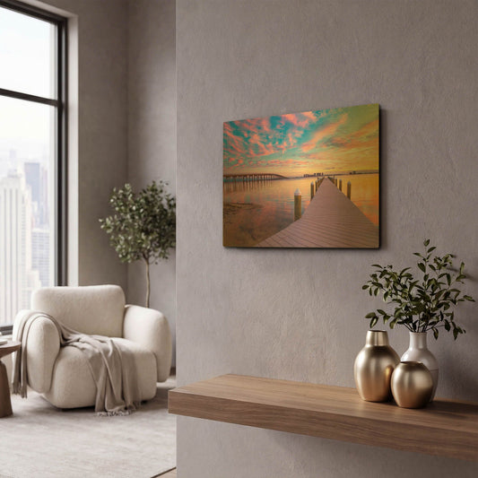 'Purple Cloud Wisp Sunset Reflection' By Ezra Tanner Gold Metal Wall Art