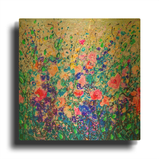'Colorful Flowers' By Lena Owens Gold Metal Wall Art