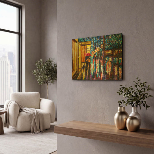 'September Romance Walking Couple' By Lena Owens Gold Metal Wall Art