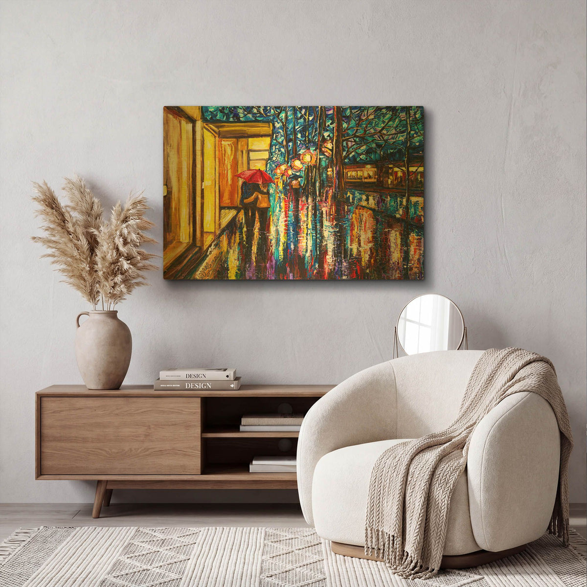 'September Romance Walking Couple' By Lena Owens Gold Metal Wall Art