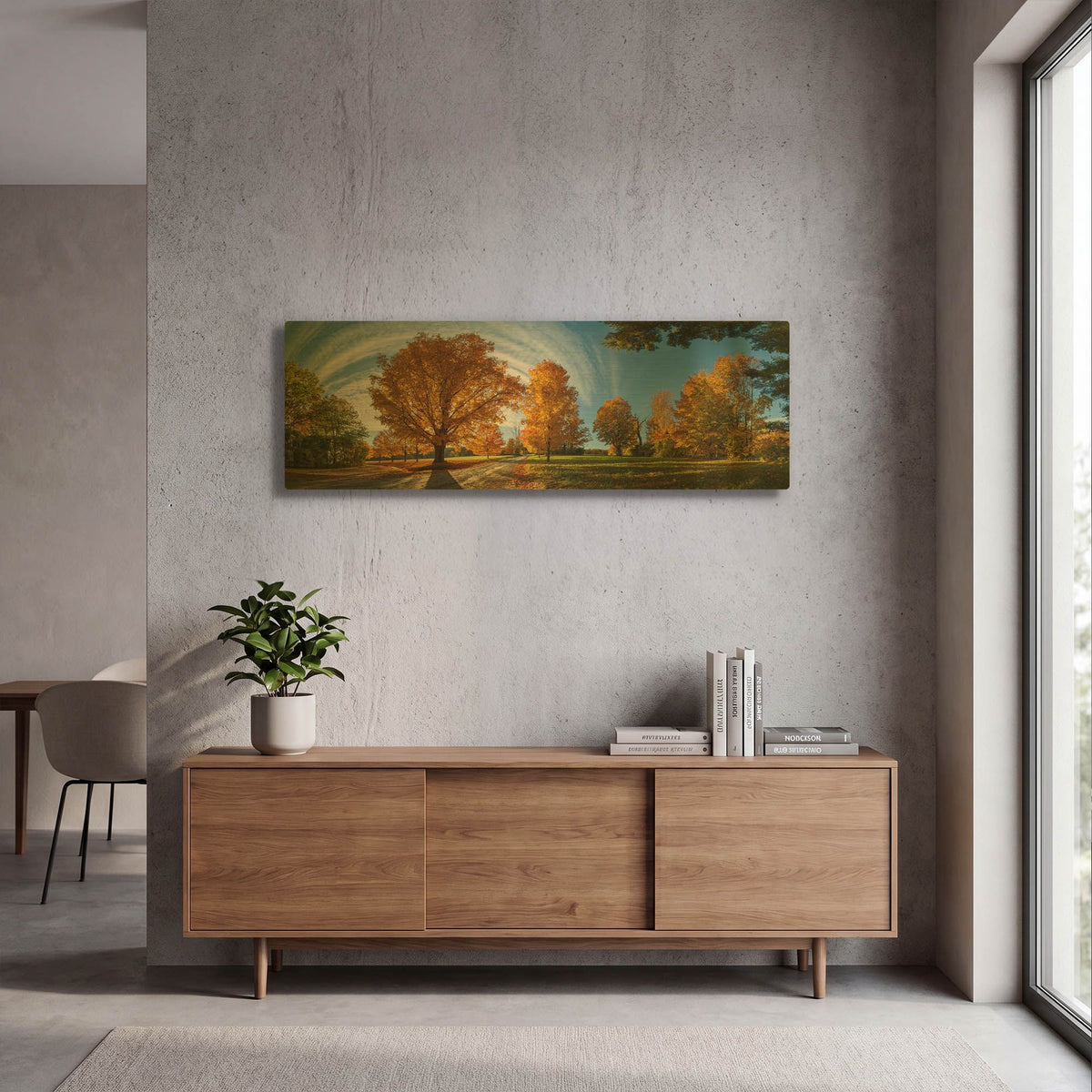 'At Countryside Rural Road New England Panorama' By Lena Owens Gold Metal Wall Art