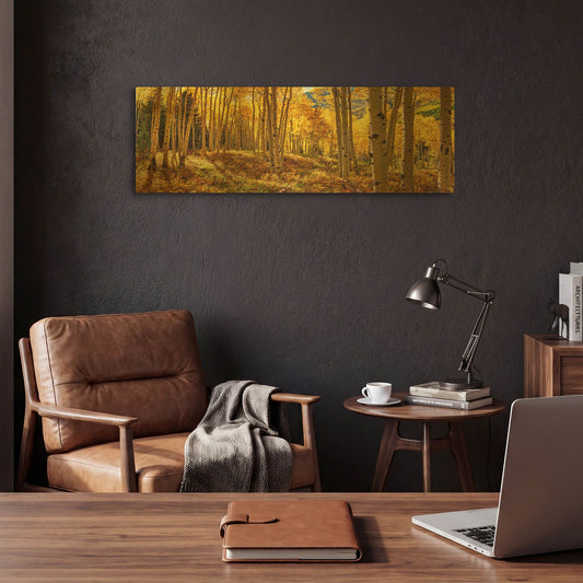 'Autumn Aspen Forest Colorado Panorama' By Lena Owens Gold Metal Wall Art