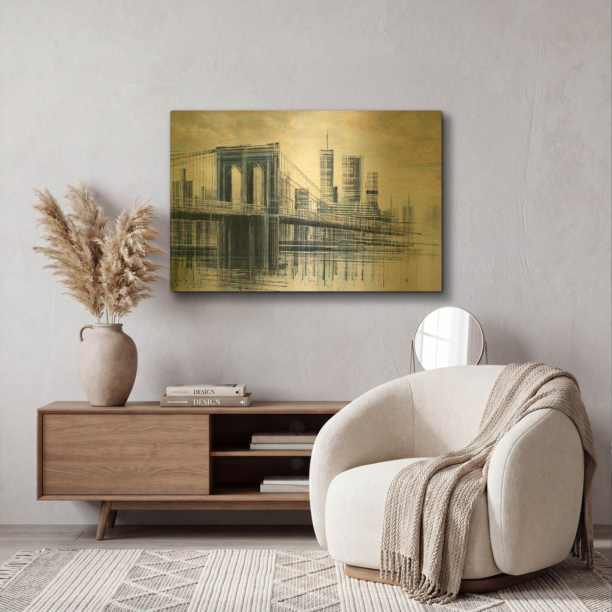 'The Manhattan Bridge At Sunset 1' By Marc Todd Gold Metal Wall Art