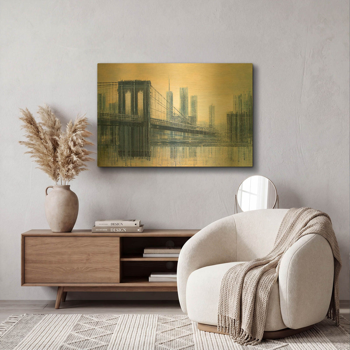 'The Brooklyn Bridge As The Sun Sets' By Marc Todd Gold Metal Wall Art