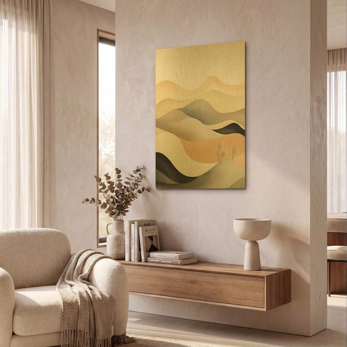 'Black & Beige Landscape 1' By Petals Prints Design Gold Metal Wall Art