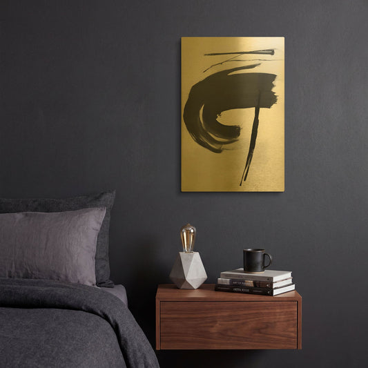 'Black & Neutral Abstract 7' By Petals Prints Design Gold Metal Wall Art