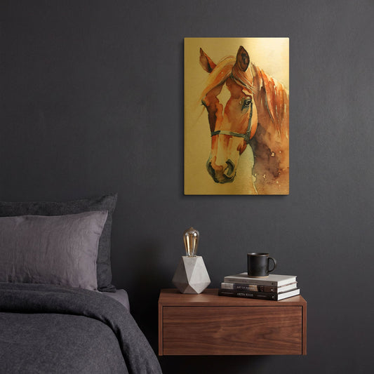 'Horse 2' By Petals Prints Design Gold Metal Wall Art