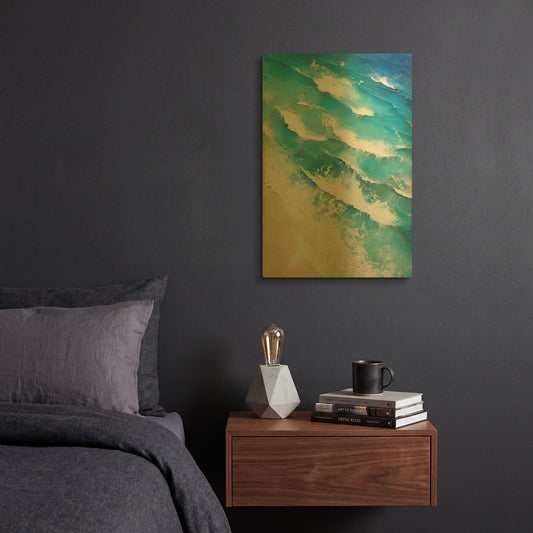 'Indigo Aerial Beach 2' By Petals Prints Design Gold Metal Wall Art