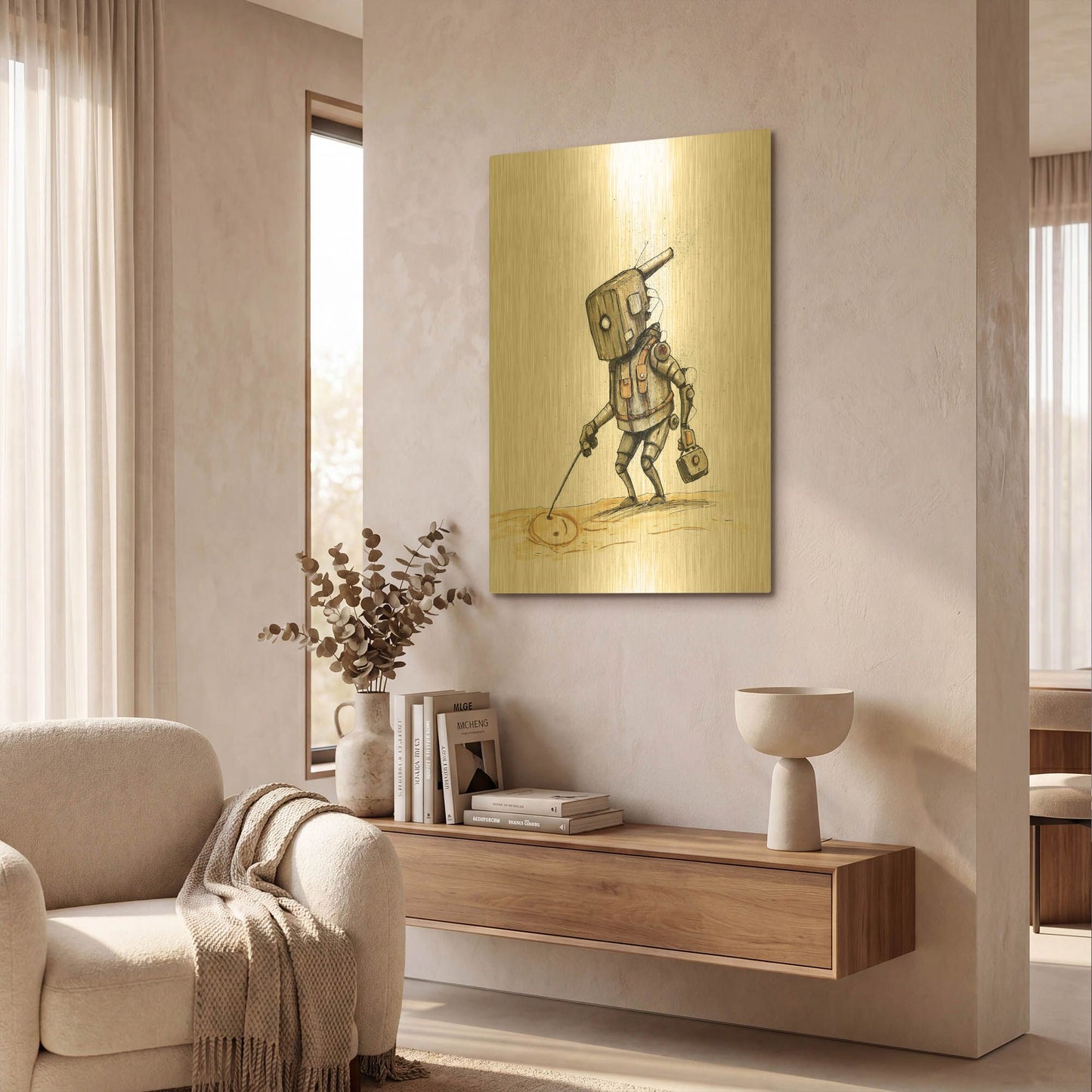 'Ink Bot 3.0' By Craig Snodgrass Gold Metal Wall Art