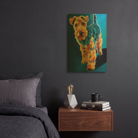'Schnauzer in blue' By Dawg Painter Gold Metal Wall Art