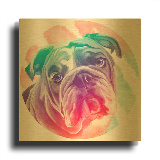 'Faded Bulldog' By Dawg Painter Gold Metal Wall Art