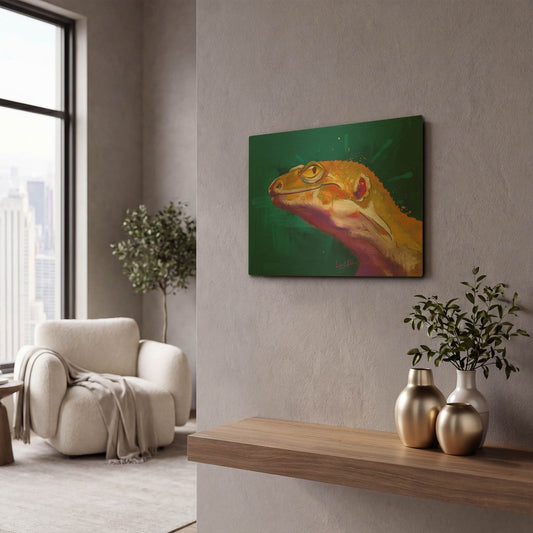 'Bruce The Leopard Gecko' By Dawg Painter Gold Metal Wall Art