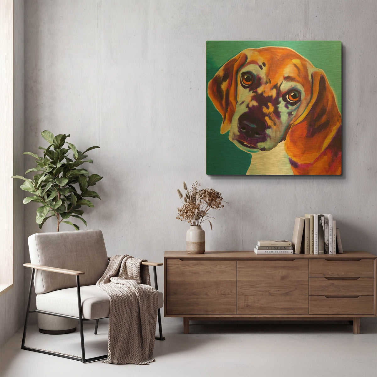 'Beagle - Bj' By Dawg Painter Gold Metal Wall Art