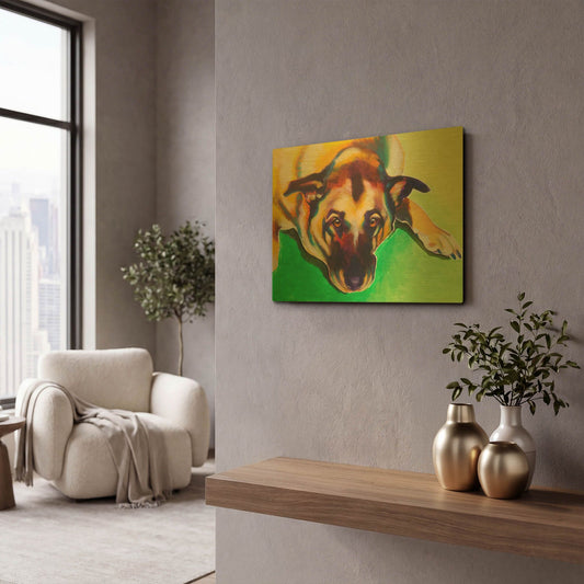 'German Shepherd - Stanley Boy' By Dawg Painter Gold Metal Wall Art