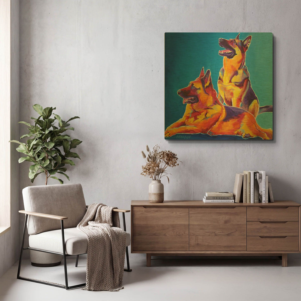 'Gsd - Erin And Eiko' By Dawg Painter Gold Metal Wall Art