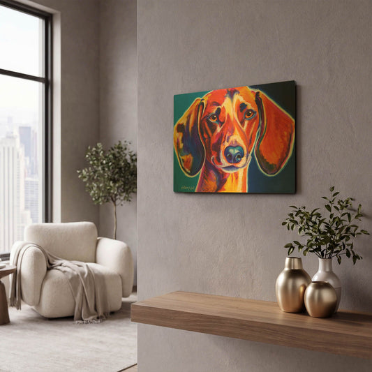 'Dachshund - Bubbs' By Dawg Painter Gold Metal Wall Art