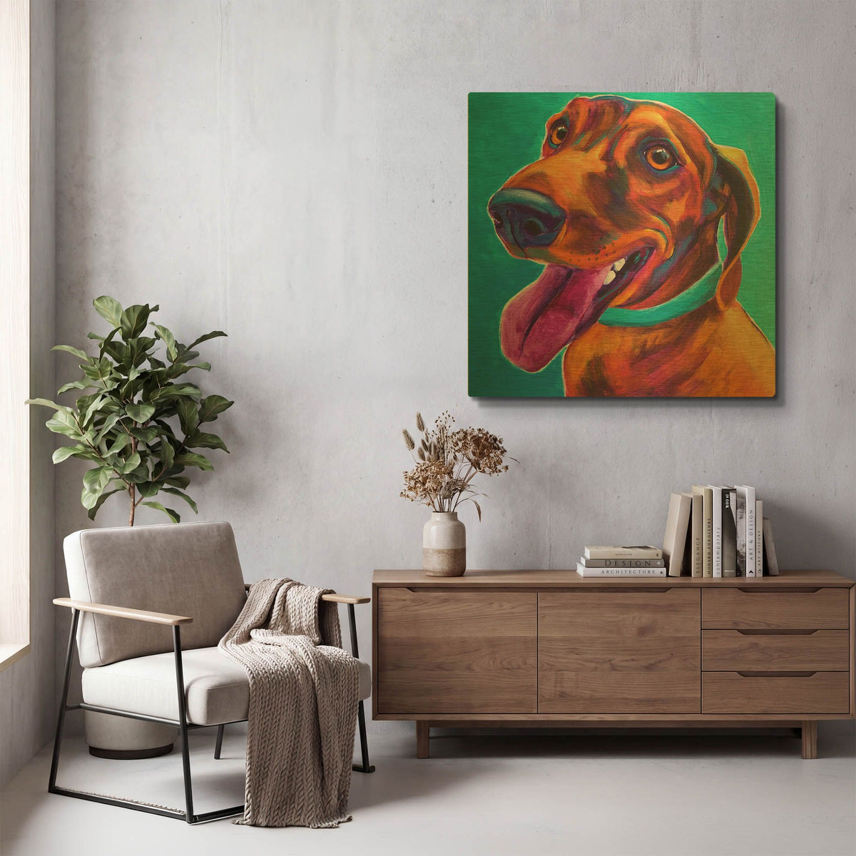 'Dachshund - Turquoise' By Dawg Painter Gold Metal Wall Art