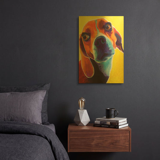 'Beagle - Marcie' By Dawg Painter Gold Metal Wall Art