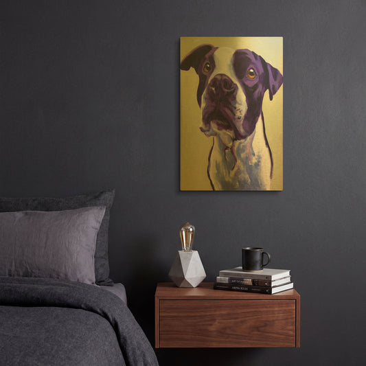 'Pit Bull - David' By Dawg Painter Gold Metal Wall Art