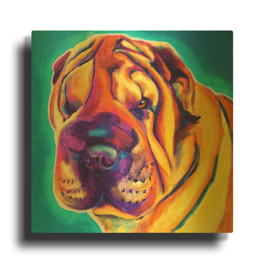 'Sharpei - Big Man' By Dawg Painter Gold Metal Wall Art