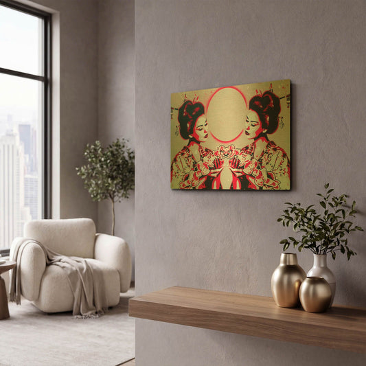 'Mirror Geisha' By Abstract Graffiti Gold Metal Wall Art