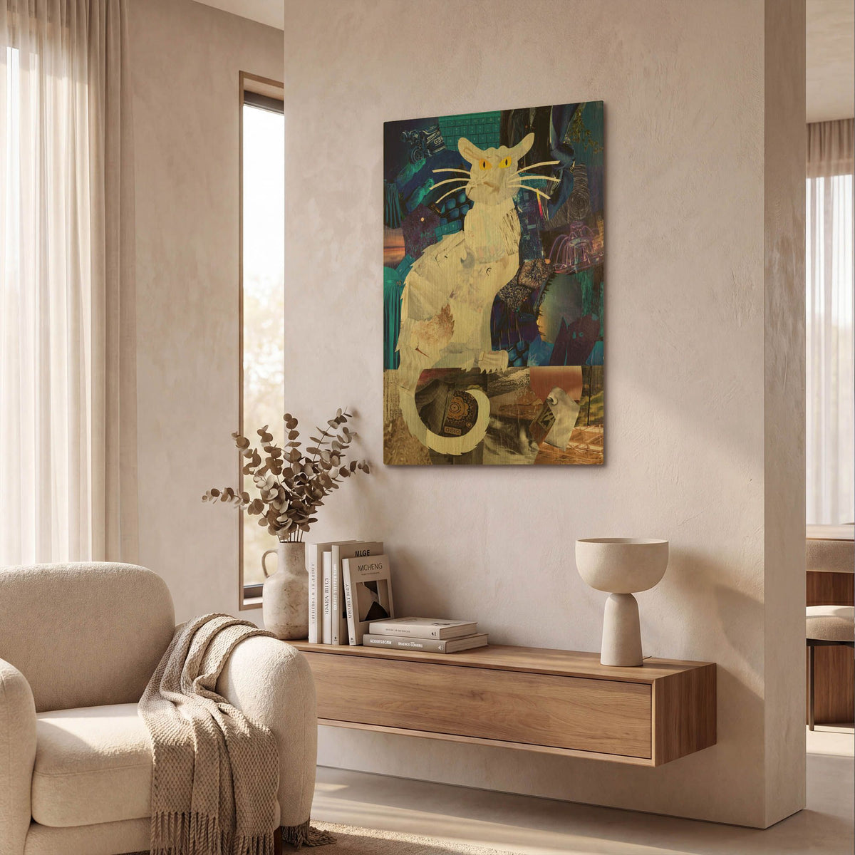 'Le Chat Blanc' By Artpoptart Gold Metal Wall Art
