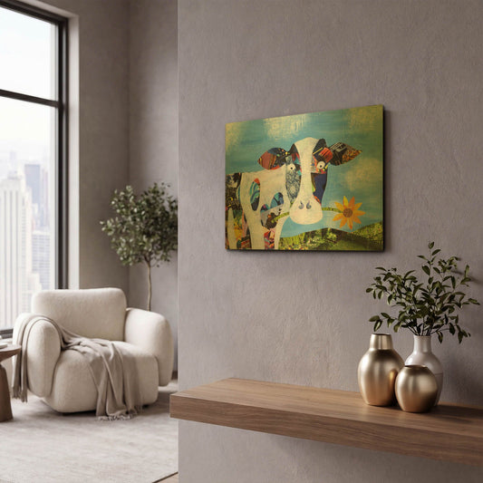 'Cow' By Artpoptart Gold Metal Wall Art