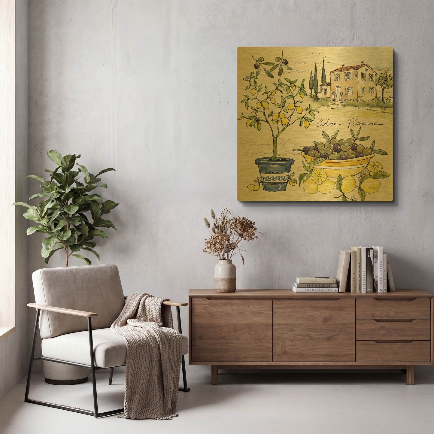 'Citron IV' By Anne Tavoletti Gold Metal Wall Art