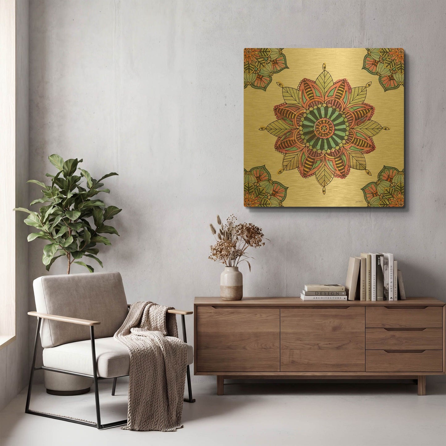 'Mandala Morning VI' By Anne Tavoletti Gold Metal Wall Art