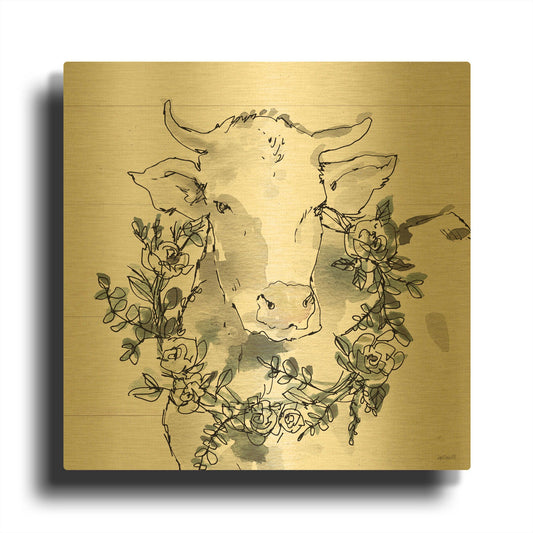 'Modern Farmhouse XII' By Anne Tavoletti Gold Metal Wall Art