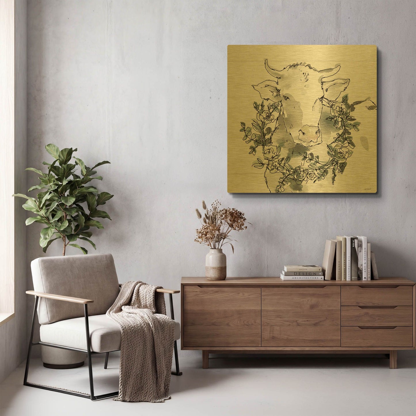 'Modern Farmhouse XII' By Anne Tavoletti Gold Metal Wall Art